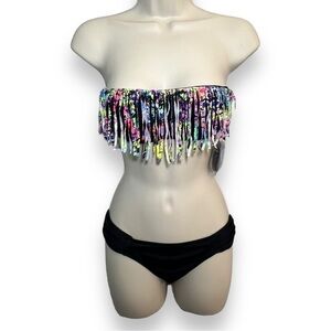 Victoria’s Secret Bandeau Rainbow Fringe Bikini Black Size Small